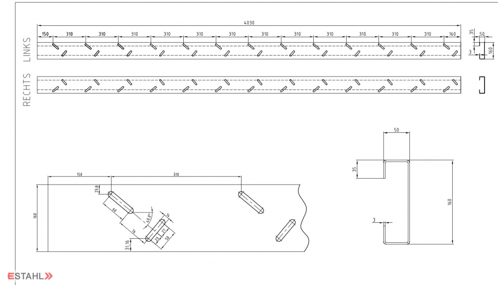 Treppenwange für Lochblechstufen