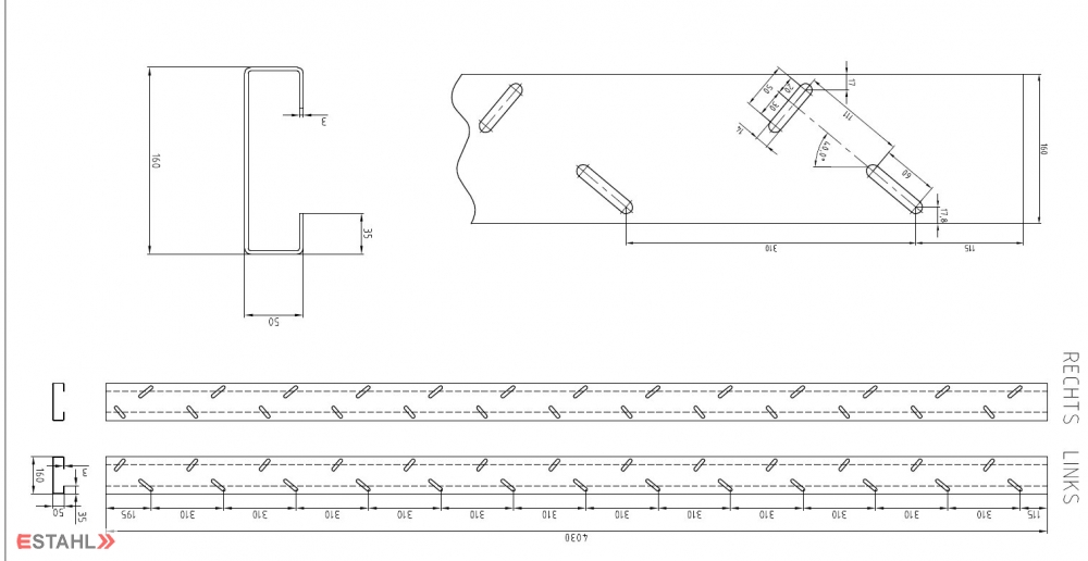 Treppenwange für max 13 Gitterroststufen