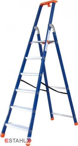 Stufenstehleiter blau-orange mit Epoxid-Lack, 4 Stufen