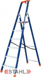 Stufenstehleiter blau-orange mit Epoxid-Lack, 6 Stufen